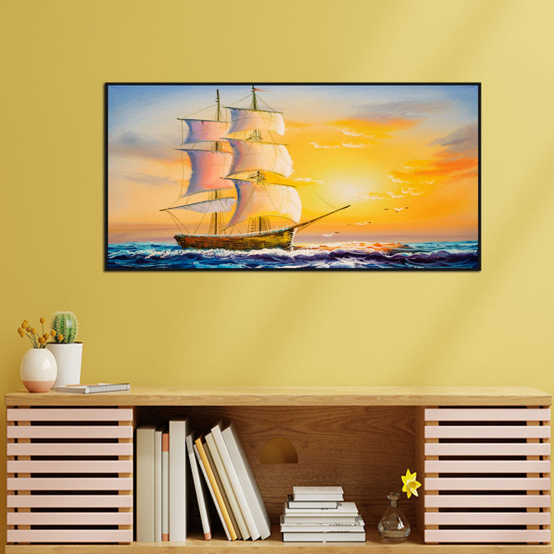 Boat at Sunset View canvas Floating Frame Wall Painting