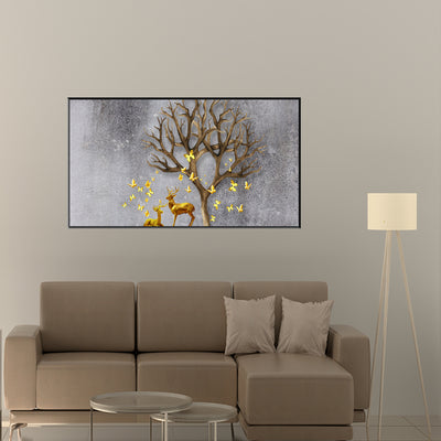 Deer With Beautiful Butterfly Canvas Floating Frame Wall Painting