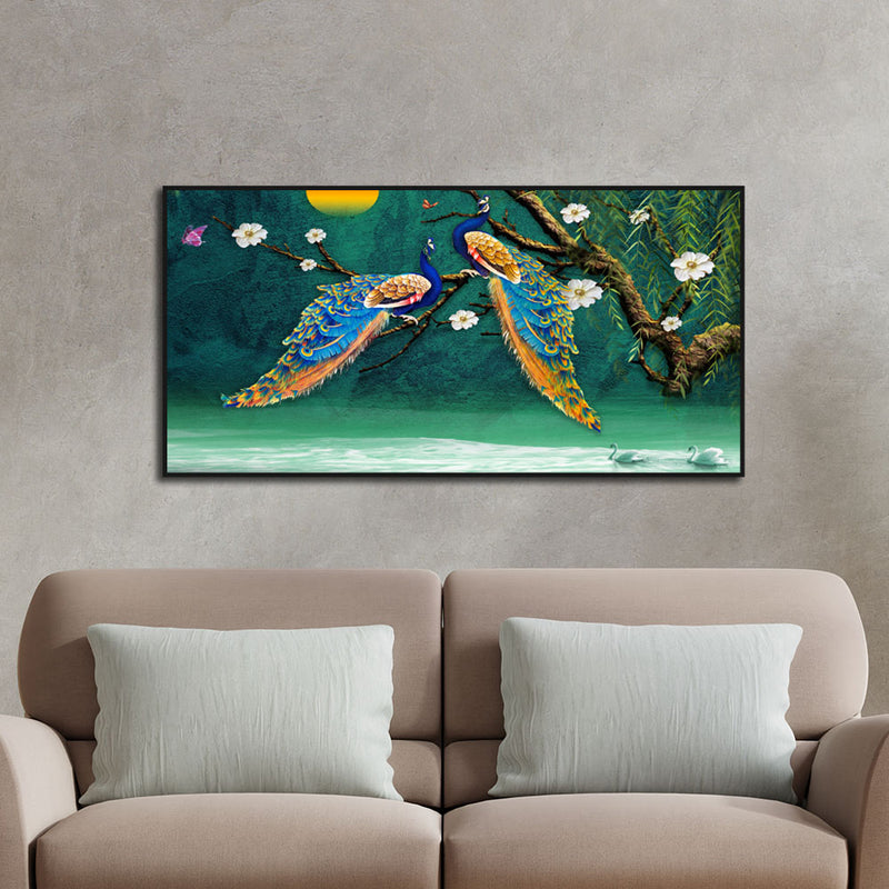 Beautiful Pair of Peacock Canvas Floating frame Wall Painting