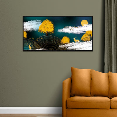 Beautiful Yellow And White Abstract Canvas Floating Frame Wall Painting