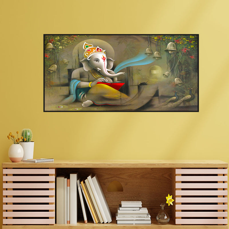 Lord Ganesha Beautiful View Canvas Floating Frame Wall Painting
