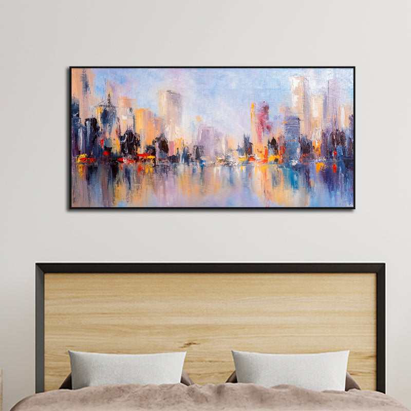 City View Reflections On Water Abstract Canvas Floating Frame Wall Painting