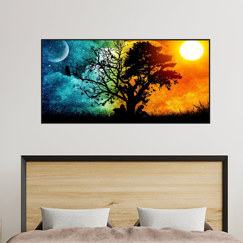 Day & Night Tree Scenery Canvas Floating Frame Wall Painting