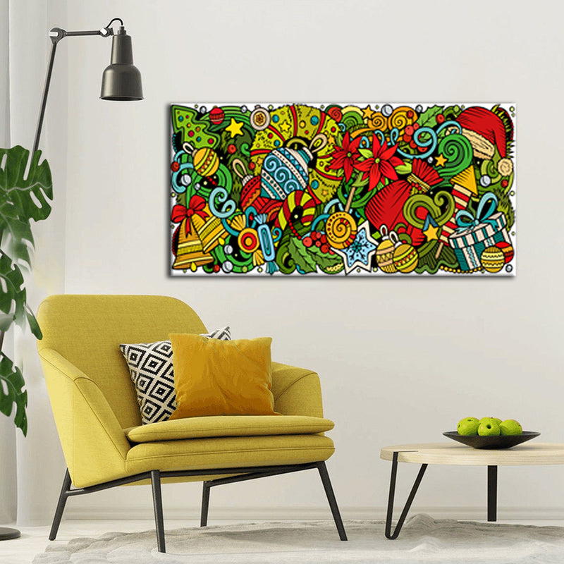 Christmas Doddle Art Canvas Wall Painting