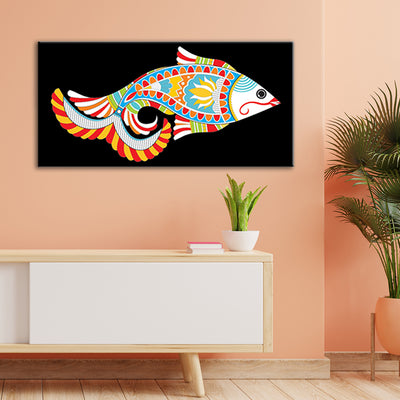 Madhubani Art Fish Canvas Wall Painting
