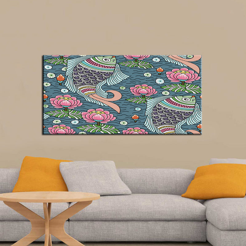 Madhubani Pattern Fish & Lotus Wall Painting