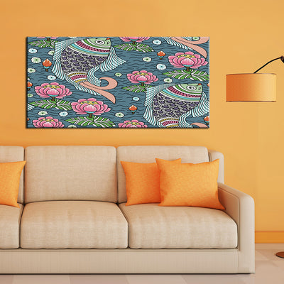 Madhubani Pattern Fish & Lotus Wall Painting