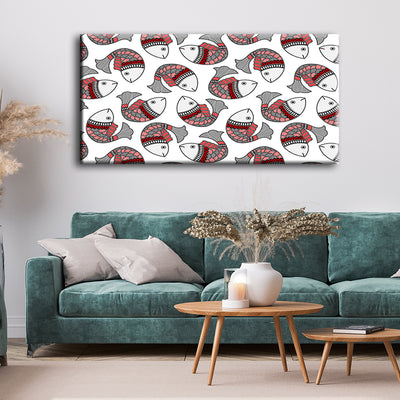 Multiple Fishes In Madhubani Pattern Canvas Wall Painting