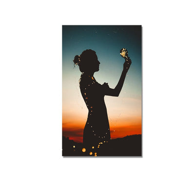 DecorGlance Girl Holding Light Bulb Canvas Wall Painting