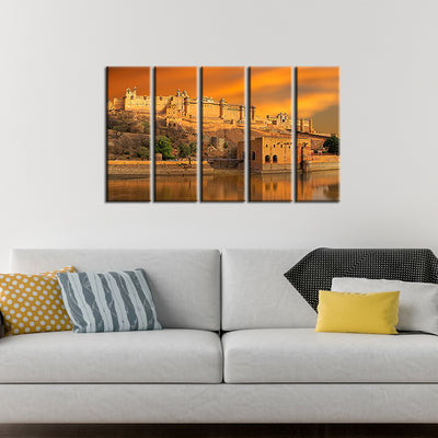 Panoramic View Of Majestic Amber Canvas Wall Painting- With 5 Frames