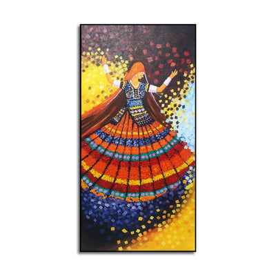 DecorGlance HAND PAINTING Handmade Beautiful Ghoomar Girl Rajasthani Canvas Wall Painting (Acrylic Color)