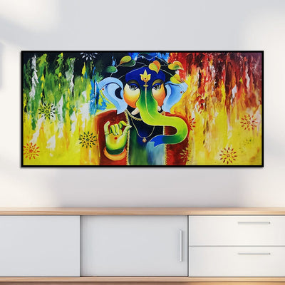 DecorGlance HAND PAINTING Handmade Multicolored Abstract Ganesha Art Canvas Wall Painting (Acrylic Color)