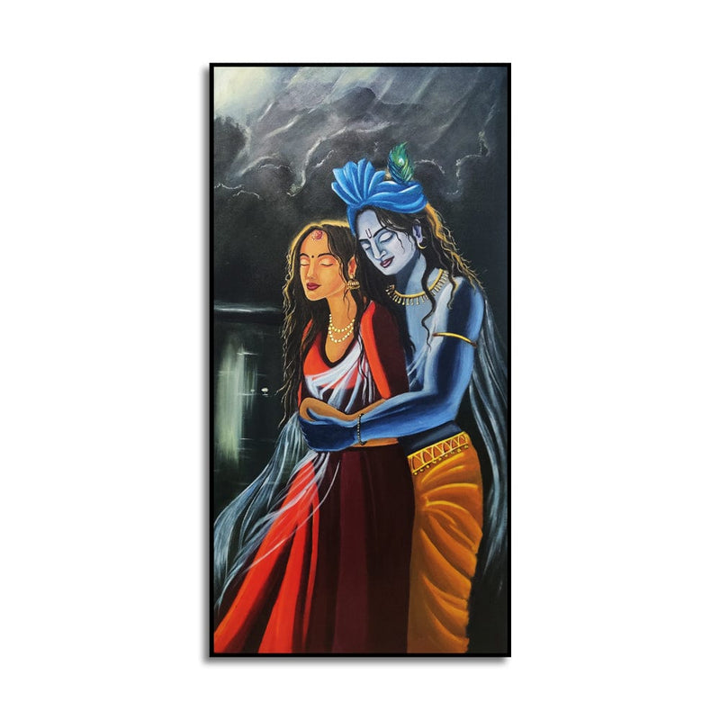 DecorGlance HAND PAINTING Handmade Radha Krishna Abstract Portrait Canvas Wall Painting (Acrylic Color)