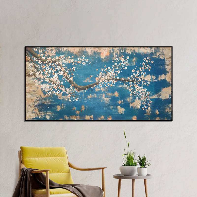 Handmade Cherry Blossom Canvas Wall Painting (Acrylic Color)