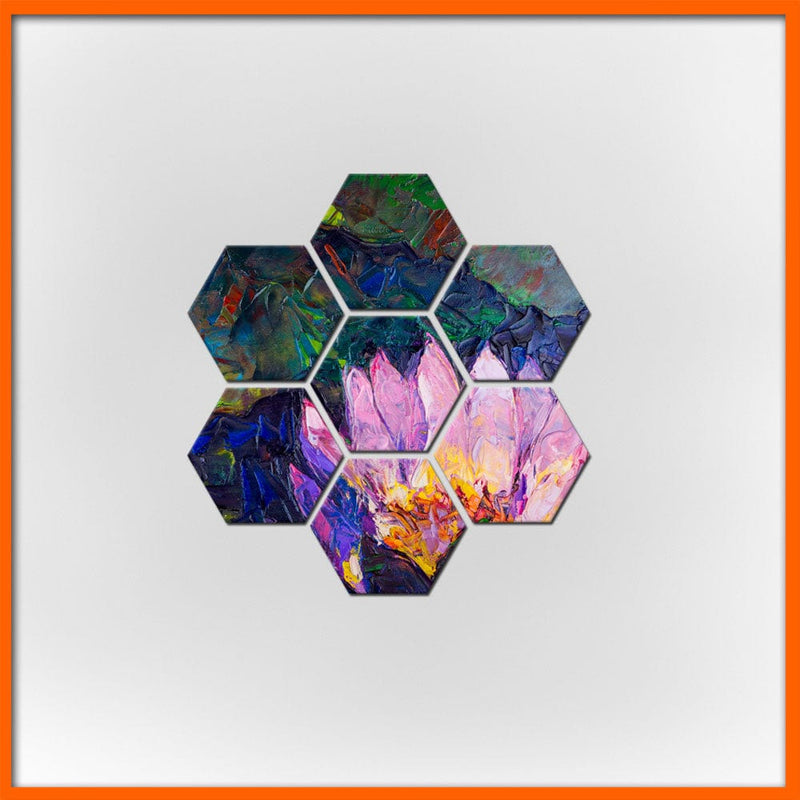 DecorGlance Hexagonal painting Oil Color Lotus Hexagonal Canvas Wall Painting - 7pcs