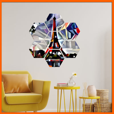 DecorGlance Hexagonal painting Patch Art Eiffel Tower Hexagonal Canvas Wall Painting - 7pcs