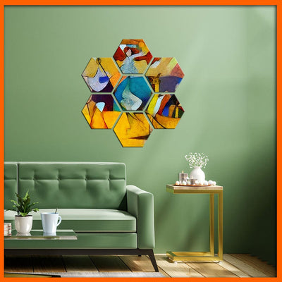DecorGlance Hexagonal painting Picasso Painting Hexagonal Canvas Wall Painting - 7pcs