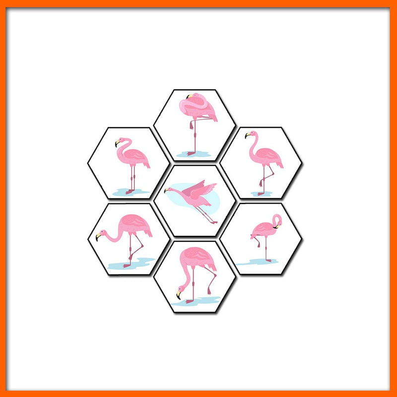 DecorGlance Hexagonal painting Pink Flamingos Hexagonal Canvas Wall Painting - 7pcs