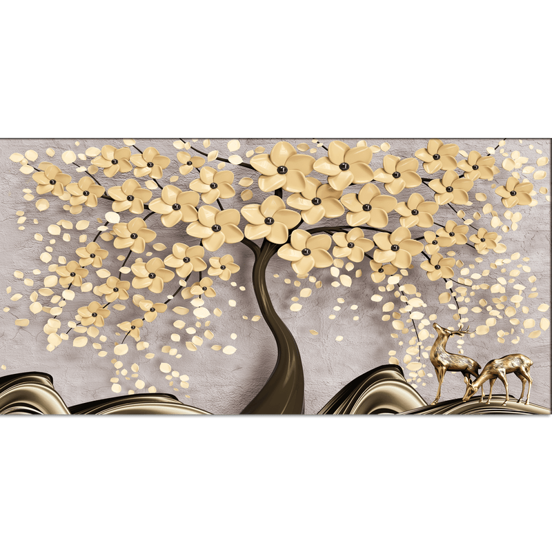 DECORGLANCE Home & Garden > Decor > Artwork > Posters, Prints, & Visual Artwork Beautiful Tree With Golden Flower Canvas Wall Painting