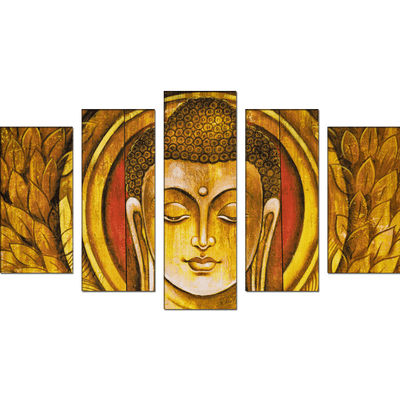DECORGLANCE Home & Garden > Decor > Artwork > Posters, Prints, & Visual Artwork Golden Buddha Canvas Wall Painting- With 5 Frame