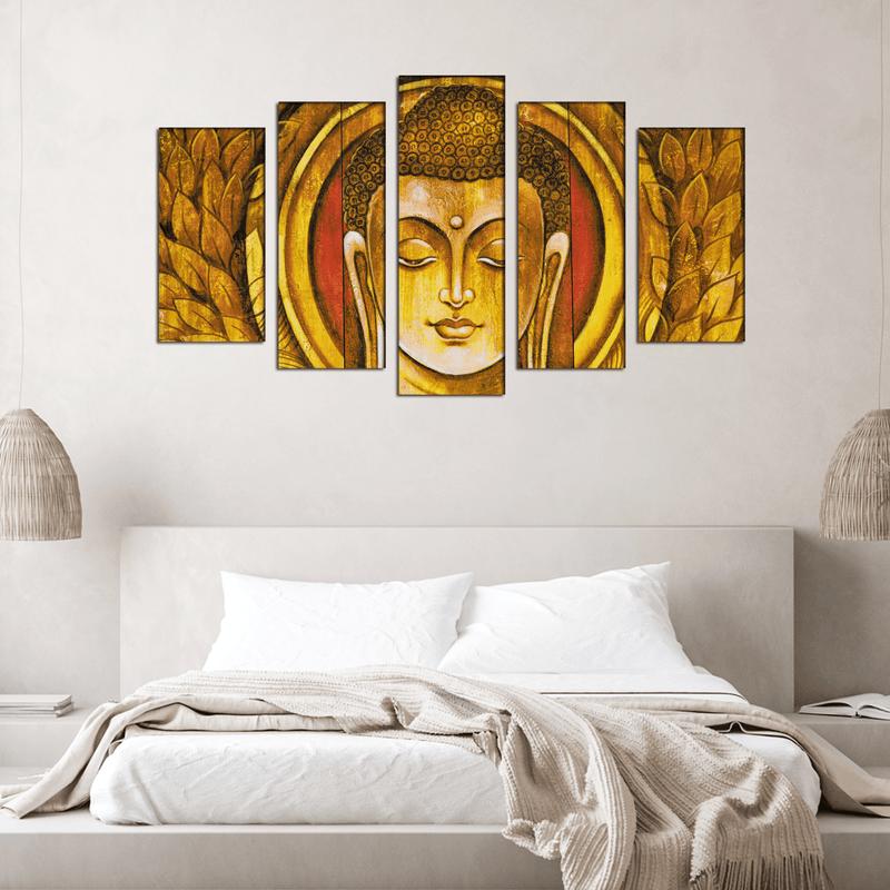 DECORGLANCE Home & Garden > Decor > Artwork > Posters, Prints, & Visual Artwork Golden Buddha Canvas Wall Painting- With 5 Frame