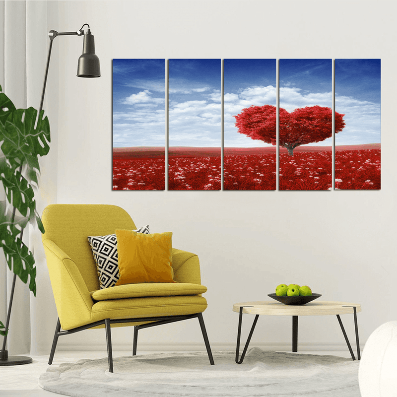 decorglance Home & Garden > Decor > Artwork > Posters, Prints, & Visual Artwork Panel Paintings Red Tree In The Shape Of Heart Wood Framed Canvas Wall Painting- With 5 Frames