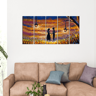 decorglance Home & Garden > Decor > Artwork > Posters, Prints, & Visual Artwork Panel Paintings Romantic Love Couple in Forest Canvas Painting - With 5 Panel