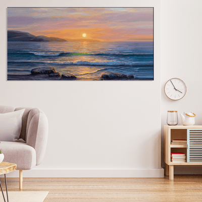 DECORGLANCE Home & Garden > Decor > Artwork > Posters, Prints, & Visual Artwork Sea Side Sunrise View Canvas Wall Painting