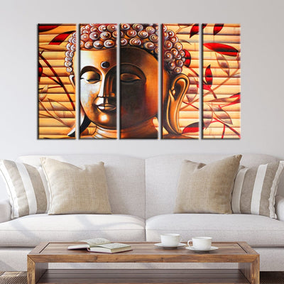 decorglance Home & Garden > Decor > Artwork > Posters, Prints, & Visual Artwork Panel Painting Spiritual Buddha Wood Framed Canvas Wall Painting- With 5 Frames