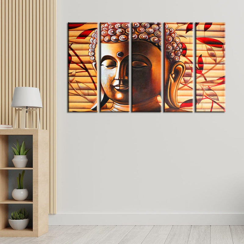 decorglance Home & Garden > Decor > Artwork > Posters, Prints, & Visual Artwork Panel Painting Spiritual Buddha Wood Framed Canvas Wall Painting- With 5 Frames