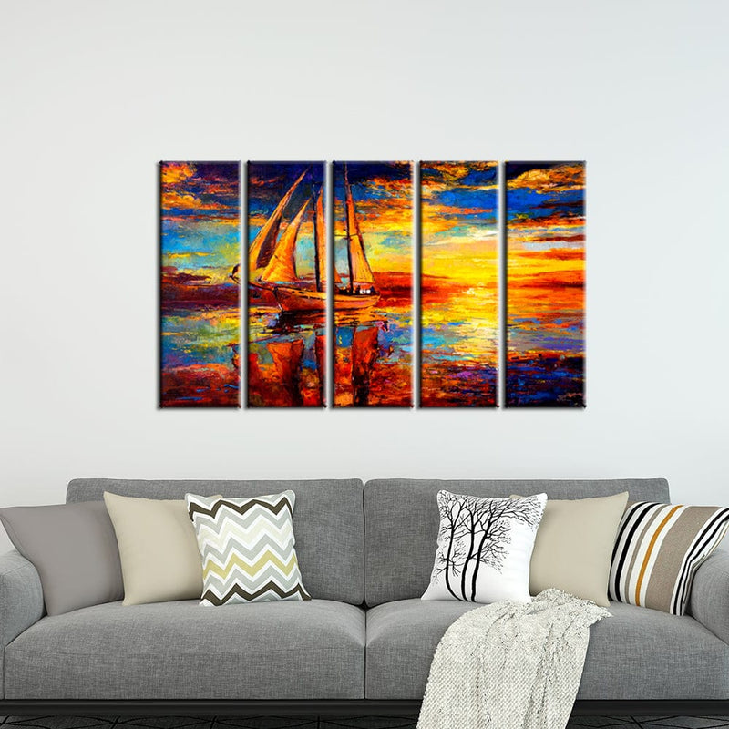 decorglance Home & Garden > Decor > Artwork > Posters, Prints, & Visual Artwork Panel Painting Sunset Abstract Canvas Wall Painting- With 5 Frames