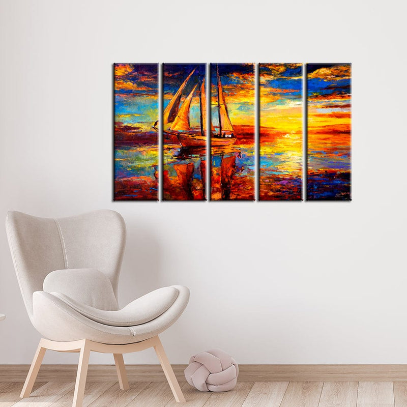 decorglance Home & Garden > Decor > Artwork > Posters, Prints, & Visual Artwork Panel Painting Sunset Abstract Canvas Wall Painting- With 5 Frames