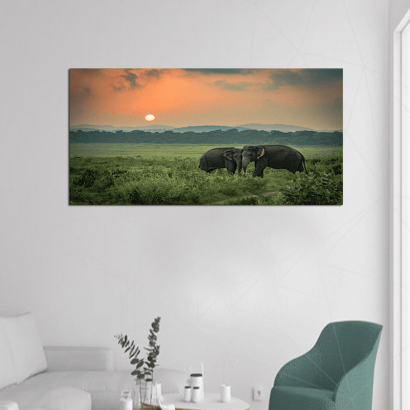 decorglance Home & Garden > Decor > Artwork > Posters, Prints, & Visual Artwork Sunset With Elephant Canvas Wall Painting