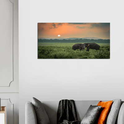 decorglance Home & Garden > Decor > Artwork > Posters, Prints, & Visual Artwork Sunset With Elephant Canvas Wall Painting