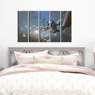 decorglance Home & Garden > Decor > Artwork > Posters, Prints, & Visual Artwork Panel Painting The Astronaut Catching The Glowing Butterflies Canvas Wall Painting- With 5 Frames