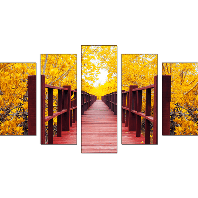 DECORGLANCE Home & Garden > Decor > Artwork > Posters, Prints, & Visual Artwork Timber Bridge Forest Canvas Wall Painting- With 5 Frames