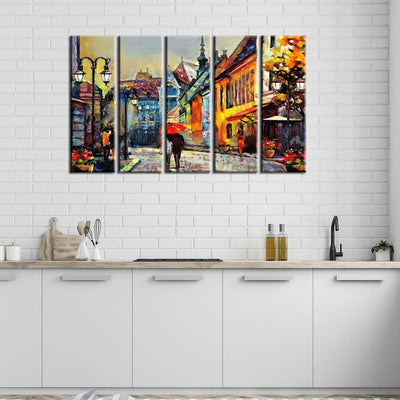 decorglance Home & Garden > Decor > Artwork > Posters, Prints, & Visual Artwork Panel Painting Town Street Artistic View Canvas Wall Painting- With 5 Frames