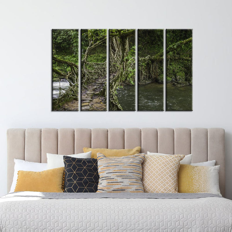 decorglance Home & Garden > Decor > Artwork > Posters, Prints, & Visual Artwork Panel Painting Tree Bridge In Forest Canvas Wall Painting- With 5 Frames