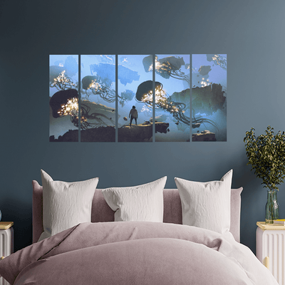 decorglance Home & Garden > Decor > Artwork > Posters, Prints, & Visual Artwork Panel Paintings Underwater Jelly Fish View Canvas Wall Painting - With 5 Panel
