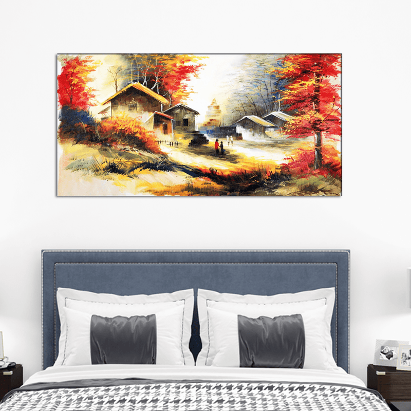 DECORGLANCE Home & Garden > Decor > Artwork > Posters, Prints, & Visual Artwork Village Scenery Abstract Art Canvas Wall Painting