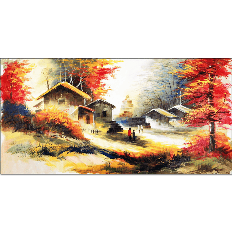 DECORGLANCE Home & Garden > Decor > Artwork > Posters, Prints, & Visual Artwork Village Scenery Abstract Art Canvas Wall Painting