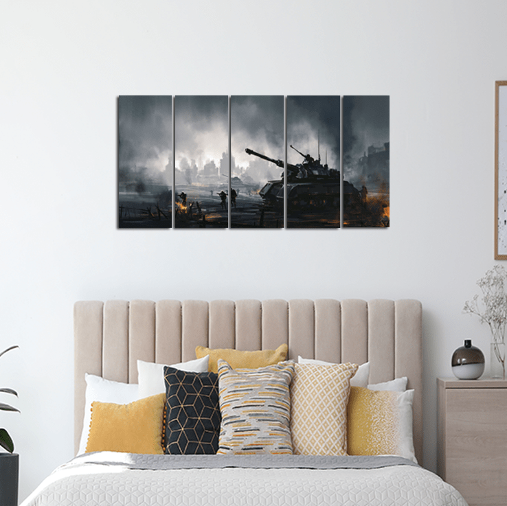 decorglance Home & Garden > Decor > Artwork > Posters, Prints, & Visual Artwork Panel Paintings War Tank At Night Canvas -With 5 Panel