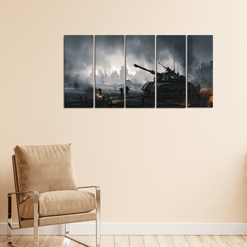 decorglance Home & Garden > Decor > Artwork > Posters, Prints, & Visual Artwork Panel Paintings War Tank At Night Canvas -With 5 Panel
