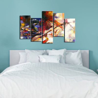 decorglance Home & Garden > Decor > Artwork > Posters, Prints, & Visual Artwork Panel Painting Woman Playing Guitar Canvas Wall Painting- With 5 Frames