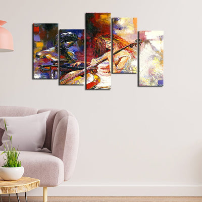 decorglance Home & Garden > Decor > Artwork > Posters, Prints, & Visual Artwork Panel Painting Woman Playing Guitar Canvas Wall Painting- With 5 Frames