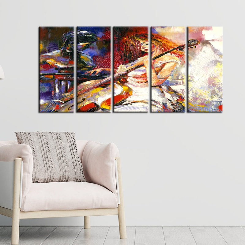 decorglance Home & Garden > Decor > Artwork > Posters, Prints, & Visual Artwork Panel Painting Woman Playing Guitar Canvas Wall Painting- With 5 Panel