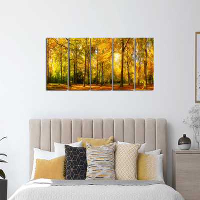 decorglance Home & Garden > Decor > Artwork > Posters, Prints, & Visual Artwork panel Paintings Yellow Forest Canvas Wall Painting - With 5 Panel