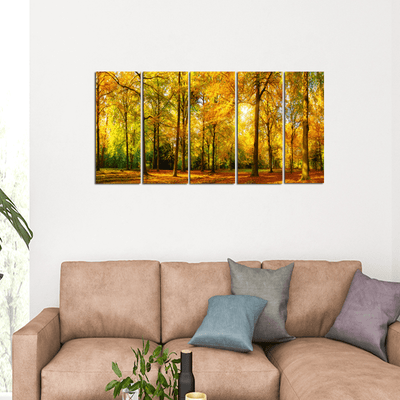 decorglance Home & Garden > Decor > Artwork > Posters, Prints, & Visual Artwork panel Paintings Yellow Forest Canvas Wall Painting - With 5 Panel