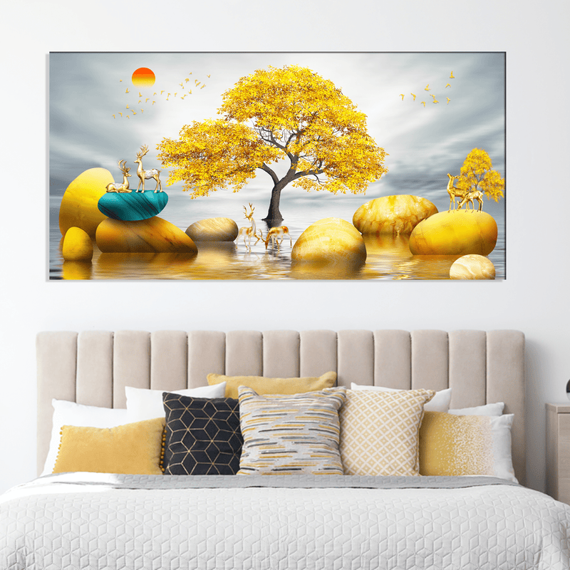 DECORGLANCE Home & Garden > Decor > Artwork > Posters, Prints, & Visual Artwork Yellow Tree Canvas Wall Painting