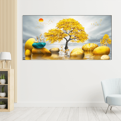DECORGLANCE Home & Garden > Decor > Artwork > Posters, Prints, & Visual Artwork Yellow Tree Canvas Wall Painting